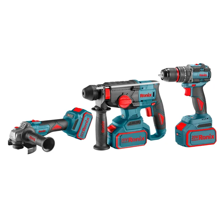 20V Cordless 3Pcs Combo Kit (Impact Drill, Rotary Hammer, and Mini Angle Grinder)